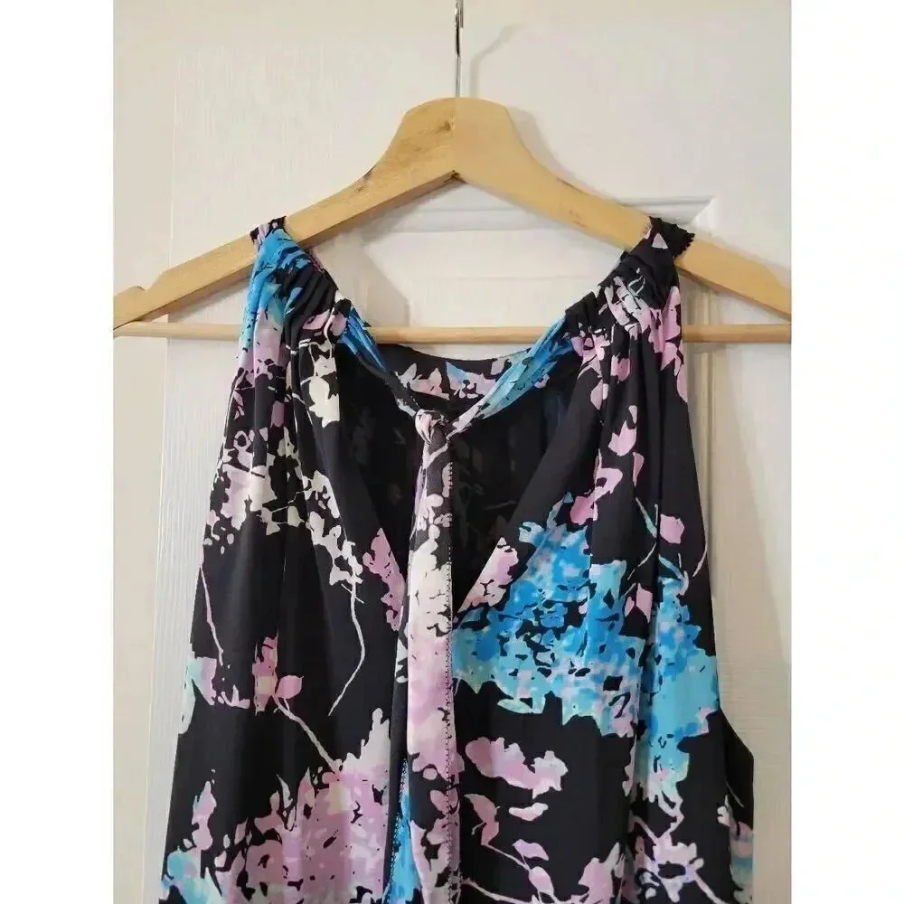 Diane von Furstenberg DVF Lexi Floral Silk Daze Sky Mauve Top Black S $298